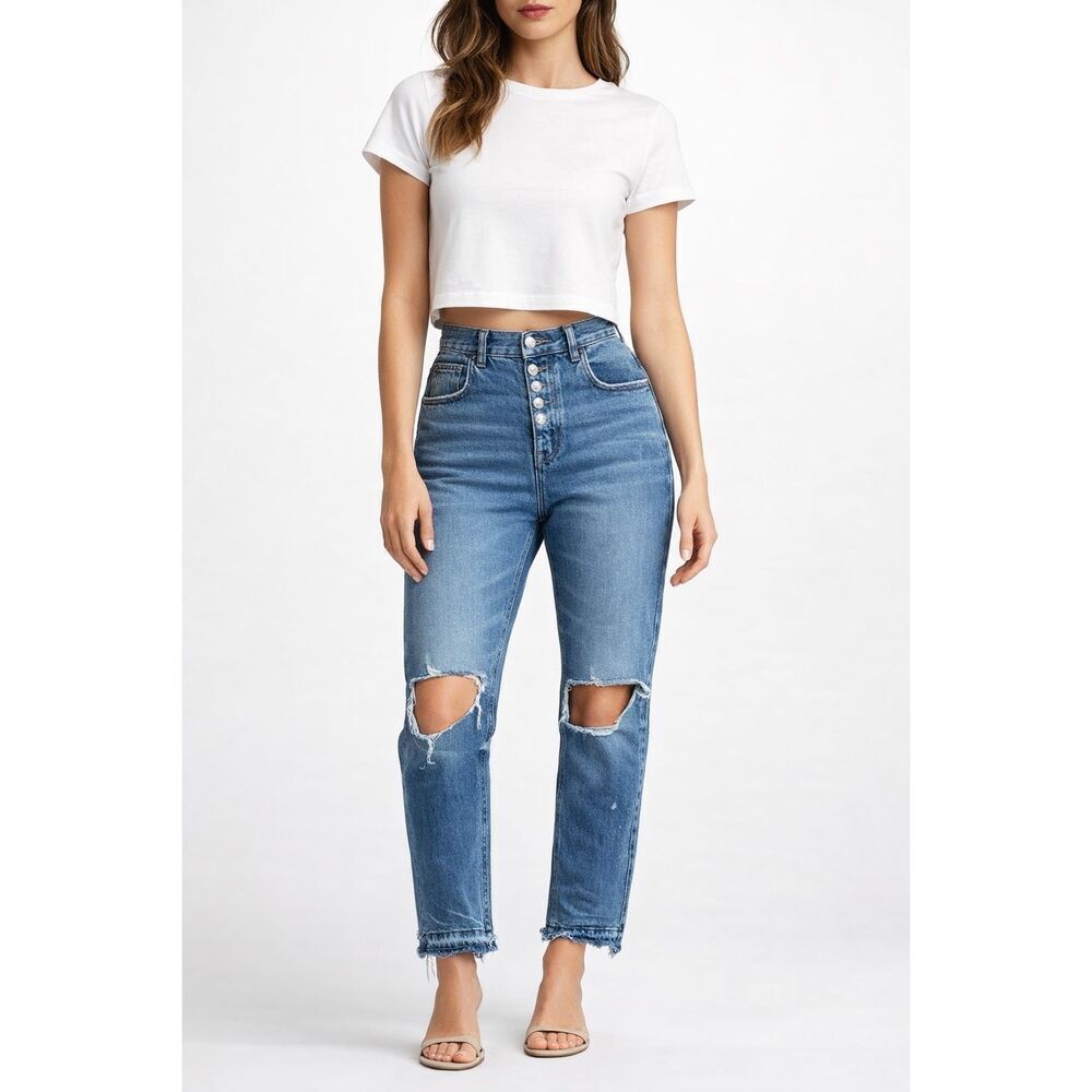 Current Elliot Anthropologie Button Fly Distressed 100% Cotton Sz 26 #777